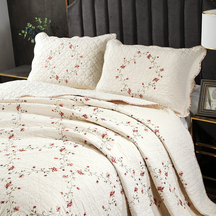 Washable Cotton 3PCs Quilt Set With Gypophila Print