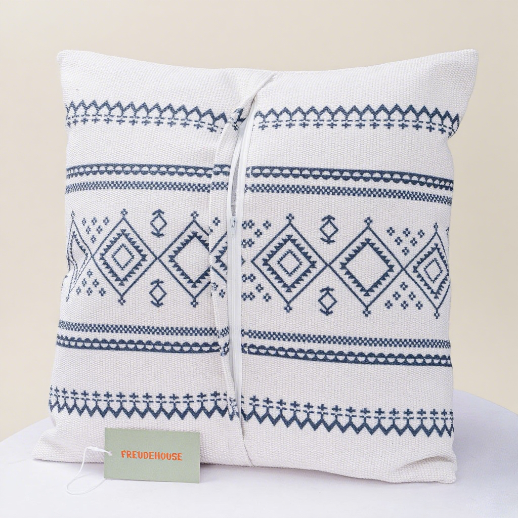 Pure Cotton Knitted Pillow - Blue Squares
