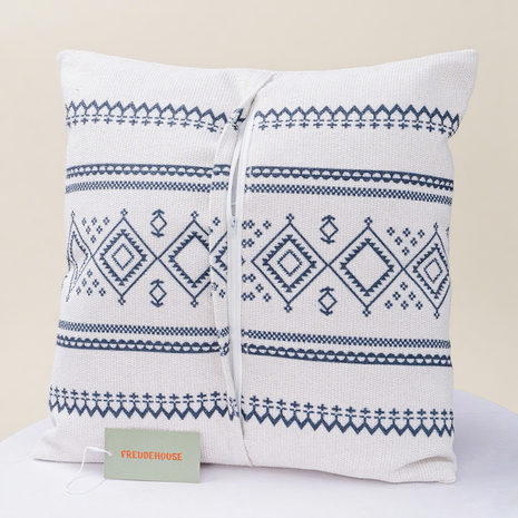Pure Cotton Knitted Pillow - Blue Squares