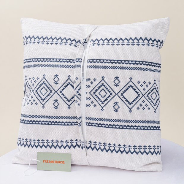Pure Cotton Knitted Pillow - Blue Squares