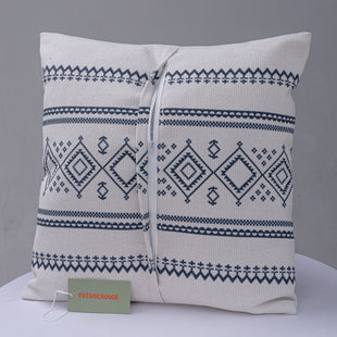 Pure Cotton Knitted Pillow - Blue Squares