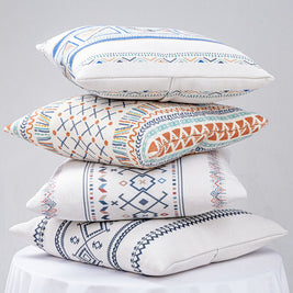 Pure Cotton Knitted Pillow - Blue Squares