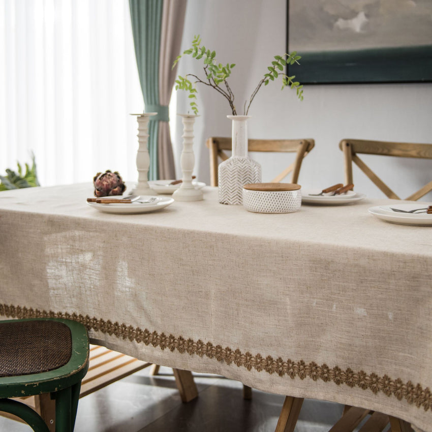 Linen Tablecloth With Twine Lace