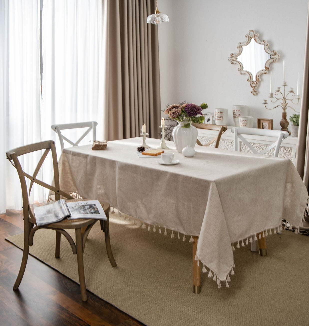 Linen Tablecloth With Twine Lace