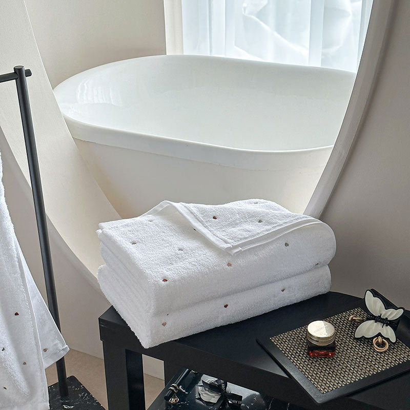 Pure Cotton Bath Towel Embroidered With Love Heart